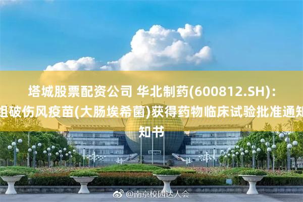 塔城股票配资公司 华北制药(600812.SH)：重组破伤风疫苗(大肠埃希菌)获得药物临床试验批准通知书